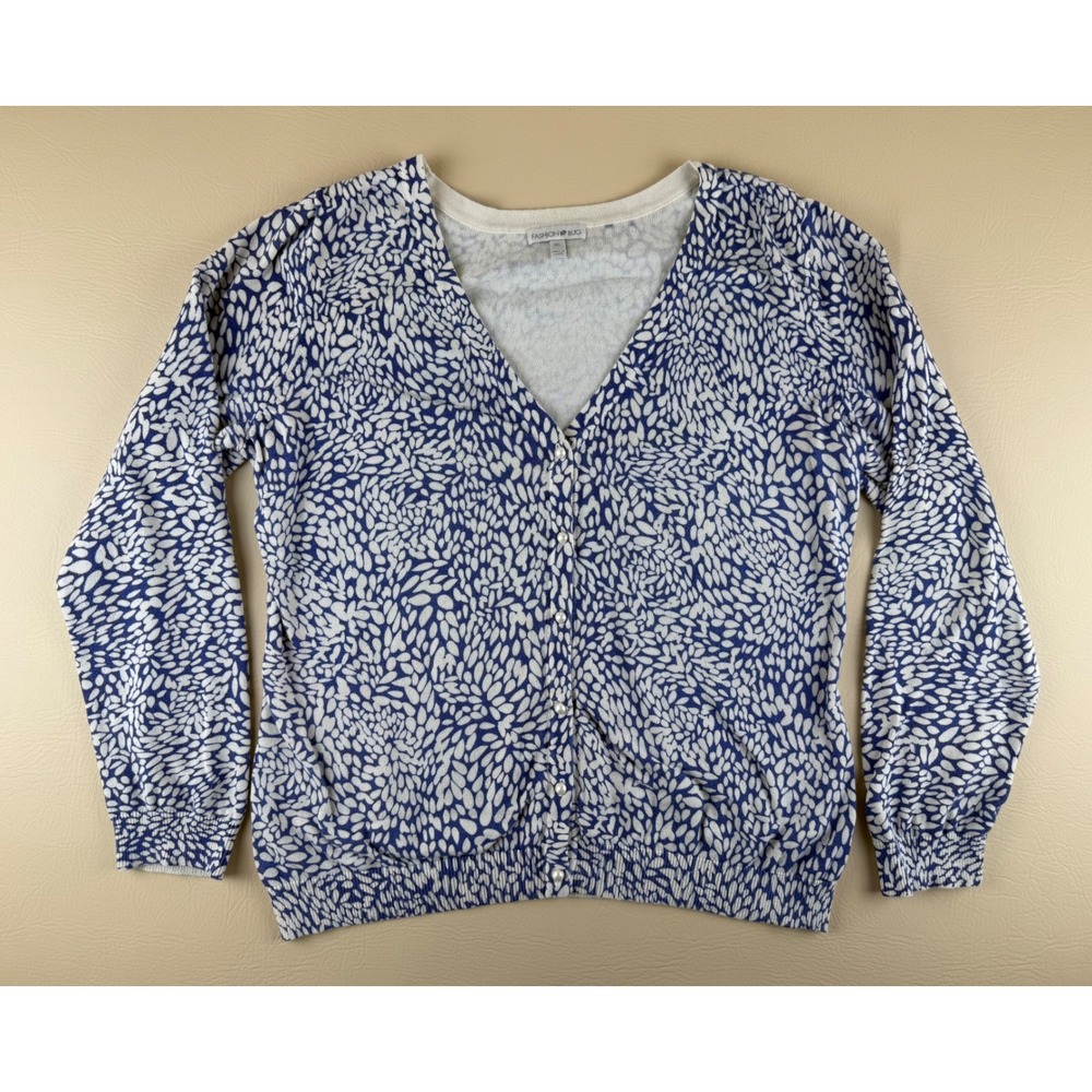 Cottagecore Coastal Blue White Floral Cardigan Pearl Button XL Fashion‎ Bug
